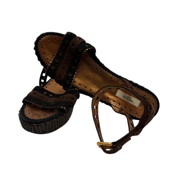 Prada Suede Open Toe Wedges - Picture 4 of 8